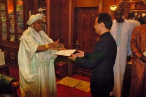 Ambassador Jiming presenting his letters of credence to Vice President Njie-Saidy