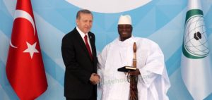 President Erdogan welcoming Jammeh to the 13th Islamic Summit Conference 